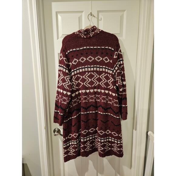 J Jill Cardigan Sweater Port Multi Jacquard Cozy Aztec burgandy size 2X - Picture 7 of 7